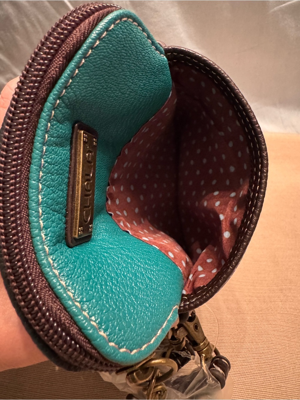 Chala Teal, Brown, & Black Turtle Crossbody Phone Pouch with Starfish Charm - Picture 6 of 9